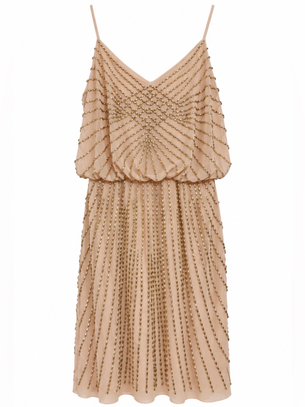 XSCAPE Size 6 Champagne Gold Beaded Cocktail Dress Art Deco Gatsby Evening - Picture 2 of 12